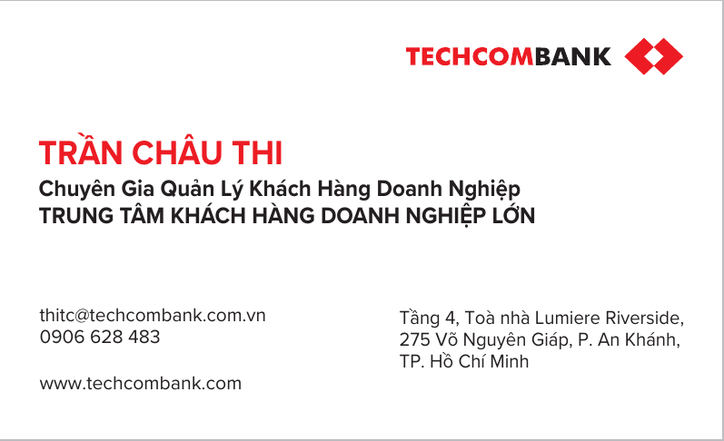 Danh thiếp Techcombank Sài Gòn mới